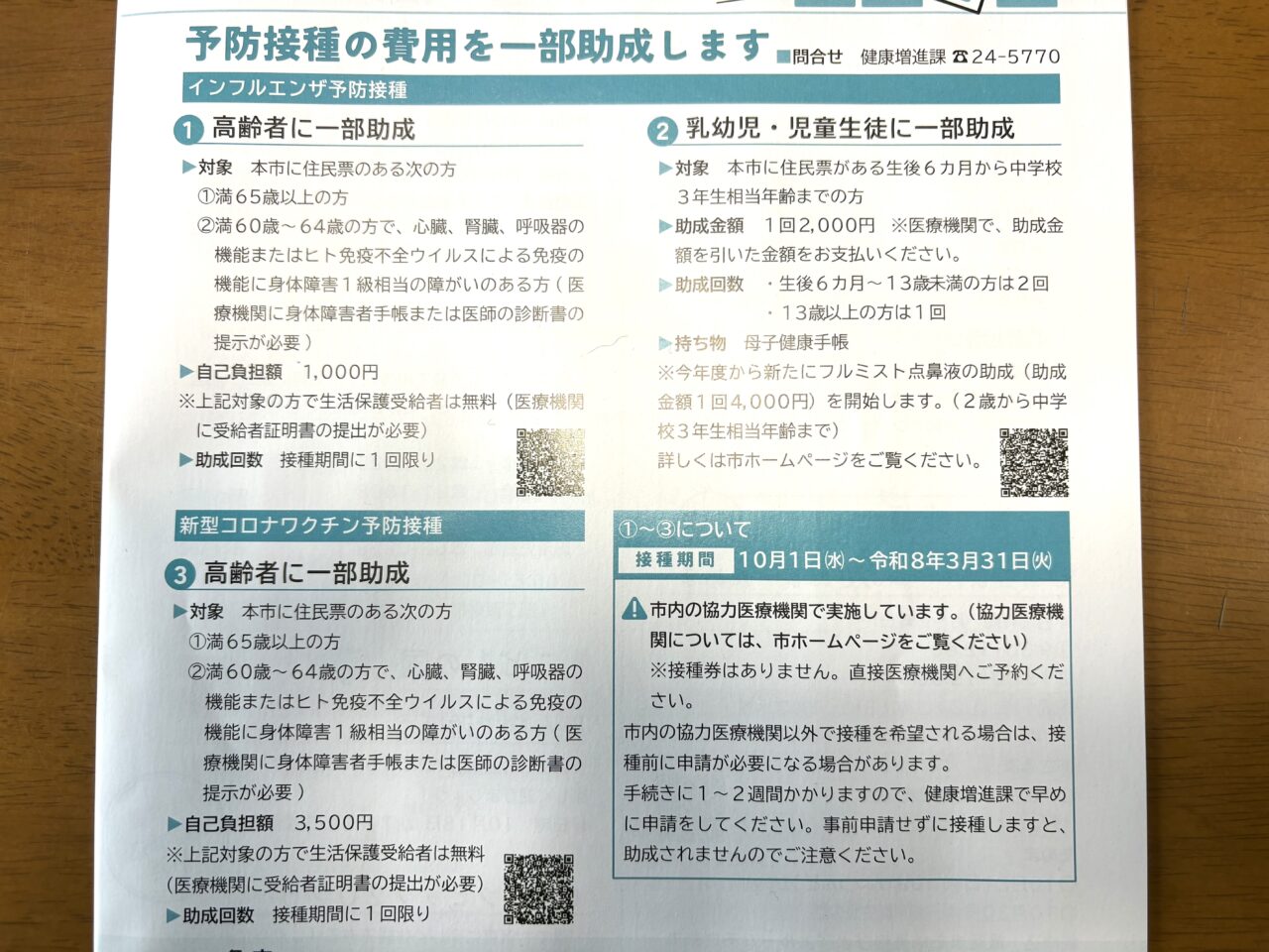 2025年10月1日佐野市の予防接種
